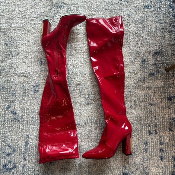 Roberto Cavalli Vitello Red Over the Knee Boots in Red Patent Leather - Picture 2 of 9